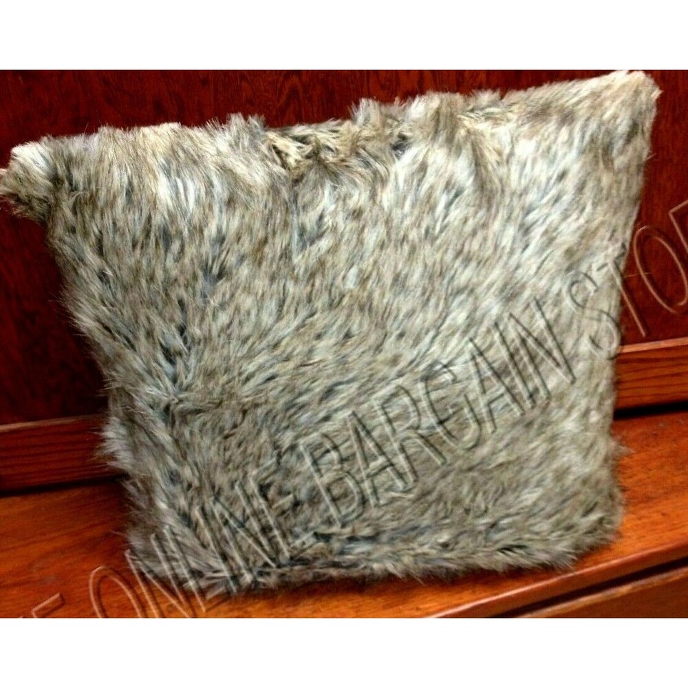 Frontgate Faux Fur Bed Sofa Chair Throw Pillow Grey Wolf Luxury Plush 18"
